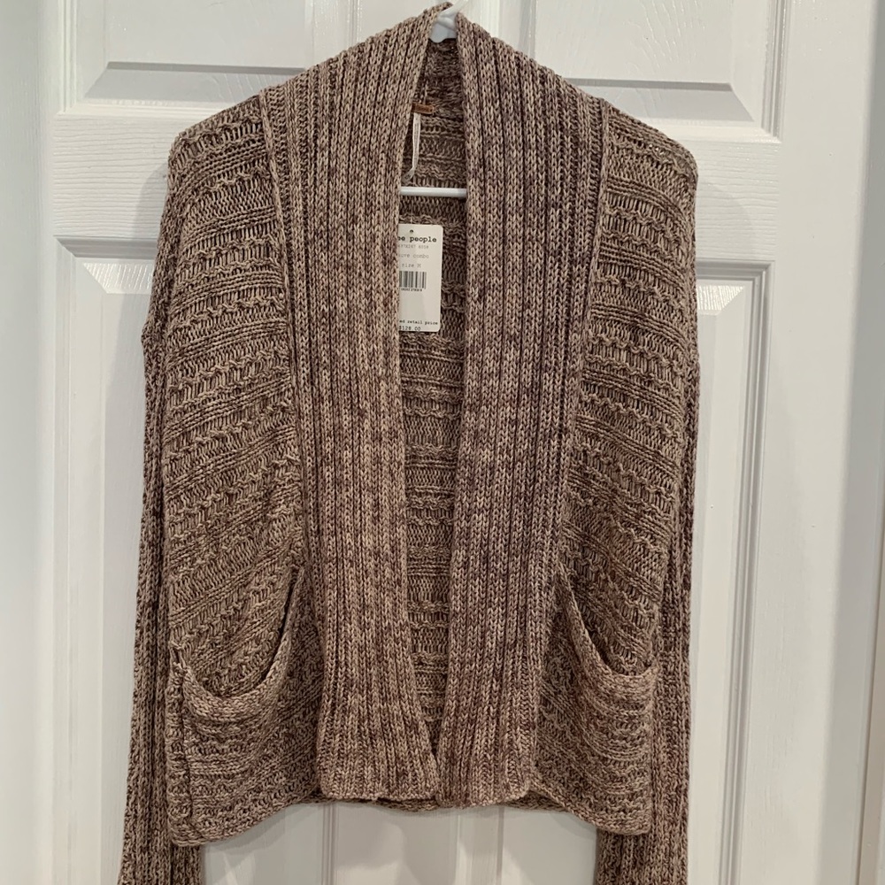 Free People Cable Knit Open Front Brown Cardigan M - Picture 1 of 10